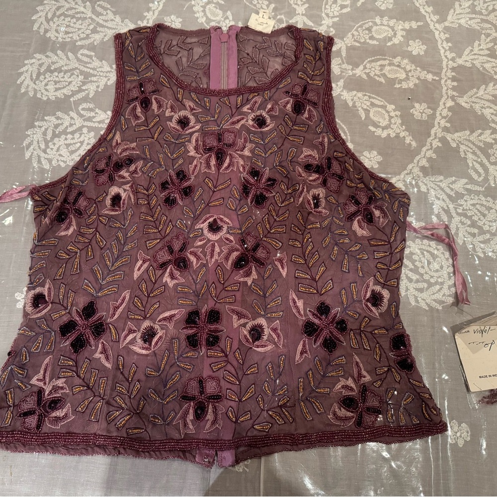 ❤️ NWT ARTISANAL HAND-EMBROIDERED 100% Silk BEADED Top - Picture 13 of 16